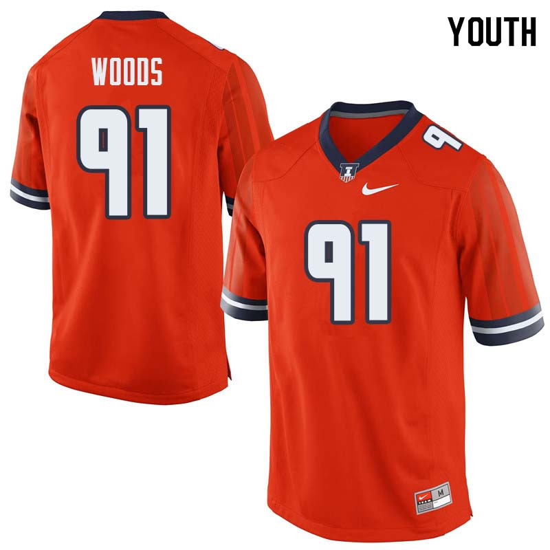 Youth #91 Jamal Woods Illinois Fighting Illini College Football Jerseys Sale-Orange